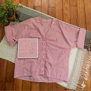 Double 11.11 Short Sleeve Striped Structural Blouse